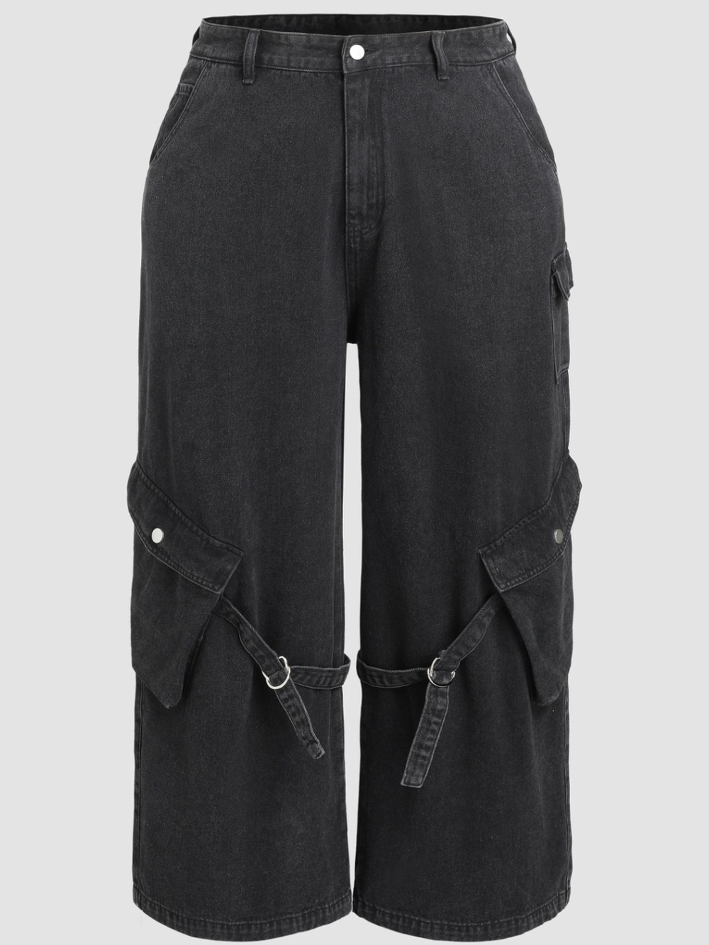 CIDER,Black Wide-Leg Cargo Denim